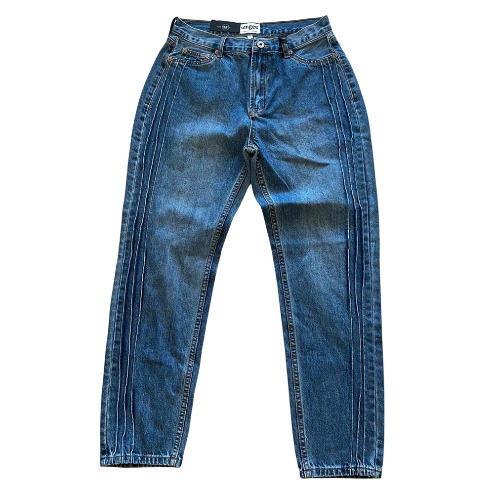 Umgee Mom‎ Jeans High Waisted Medium Wash Blue Denim Front Pleat Size 28 NEW